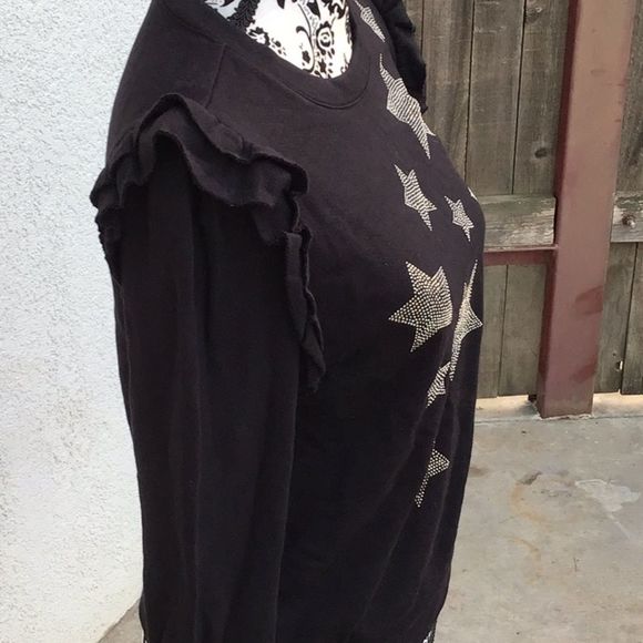 INC Women's Sweatshirt Black Size S Pullover Ruffled Star Studded $69 - Picture 3 of 7